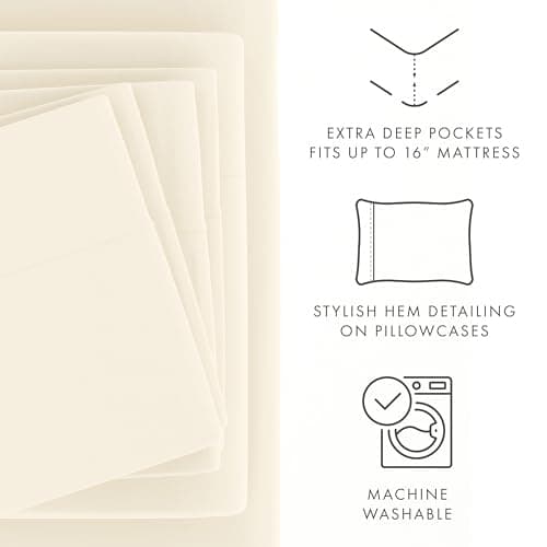 Market King 6-Piece Linen Sheet Set - Ultra Comfort & Cooling - Deep Pocket - Oeko-TEX Certified - Ivory