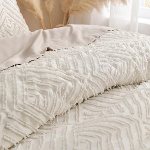 Andency Queen Comforter Set Beige, 3 Pieces Tufted Farmhouse Bedding