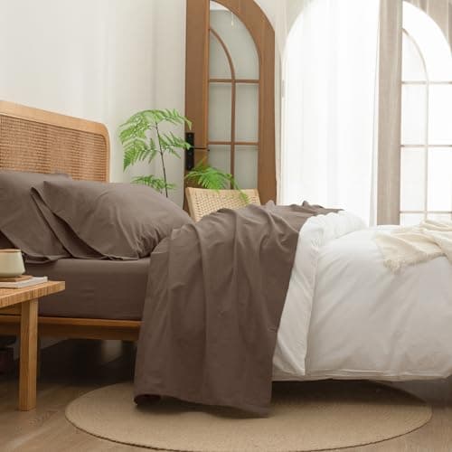 BESTOUCH Solid Linen Grey Queen Sheet Set 100% Washed Cotton