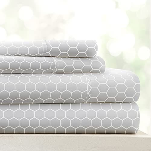 Ultra-Soft & Cooling 4 Piece Full Bedding Sheet Set - Light Gray Geometric