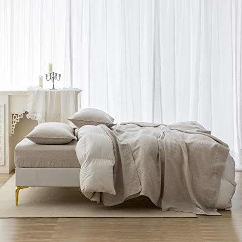 Everly Queen Size Linen Sheets Set, 4 Pieces Natural Bedding