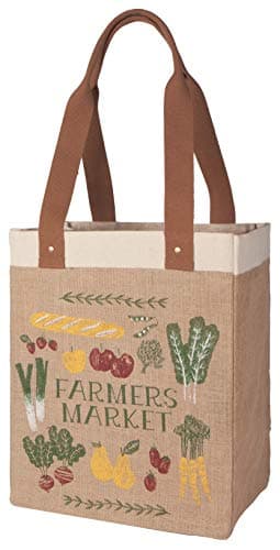 Burlap Market Tote: Goods and Provisions - 17 tall x 13.5 wide x 8.8 deep