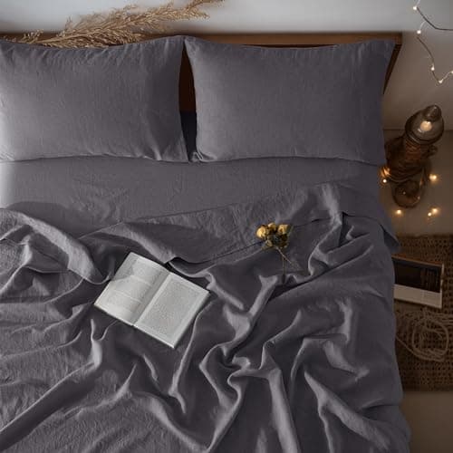 100% Linen King Size Bed Sheet Set - Solid White Color