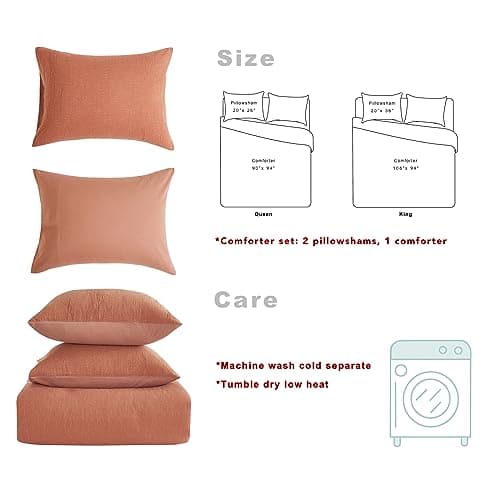 Burnt Orange Cotton Linen Queen Comforter Set