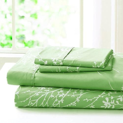 Spirit Linen Queen Size Bed Sheets - Pure Microfiber Polyester (Foliage Grey/White)