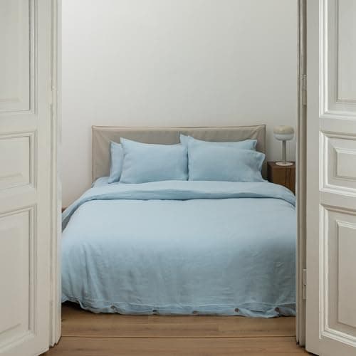 Woodrose 100% Natural Linen King Duvet Cover & Pillowcases, French Flax Comforter Set
