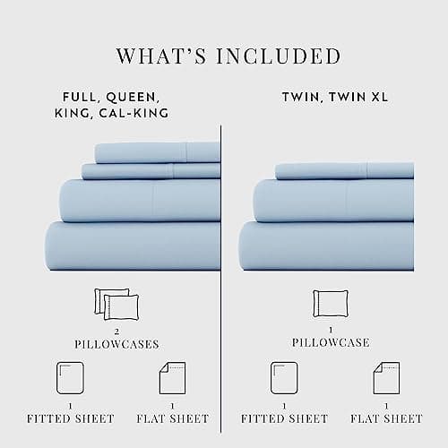 Soft and Cooling Light Blue Linen Bed Sheets for Twin Size Bed - Deep Pocket Fits 16 Thick Beds - 3 Piece Set