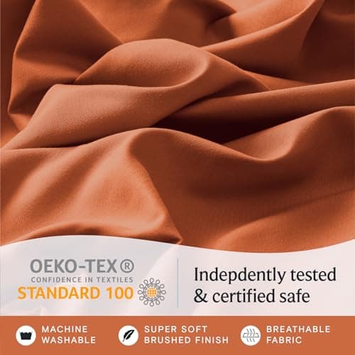 LuxClub 4 PC Queen Sheet Set, Deep Pockets, Cooling, Wrinkle Free, Silk Soft, Autumn Orange