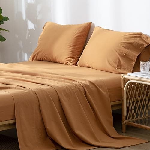 Washed Cotton Linen Like Breathable Bedding Sheet Set