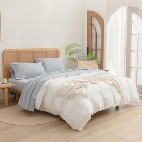 BESTOUCH Cornflower Blue King 4 Pcs Washed Cotton Linen Feel Sheet Set