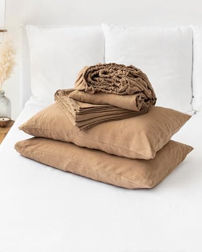 100% European Flax Linen King Bed Sheets, Breathable Cooling for Hot Sleepers