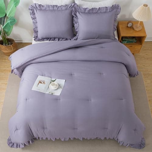 Andency Khaki Queen Comforter Set, 3 Pieces Shabby Chic Bedding