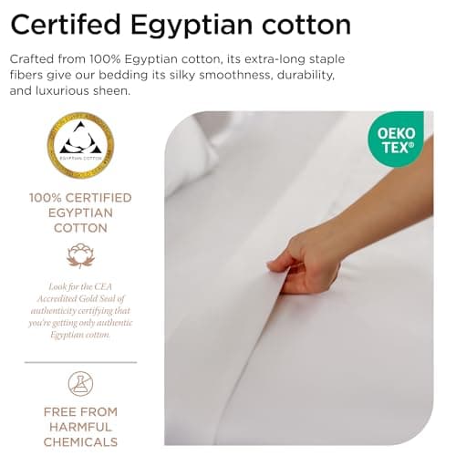 100% Egyptian Cotton Queen Sheet Set | Soft & Cooling | 16" Deep Pocket | White