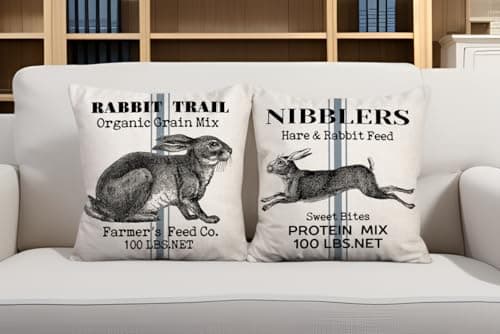 Retro Hare Pattern Pillow Covers Set of 2 - Farmer's Market Bunny Rabbit Farm Home Décor