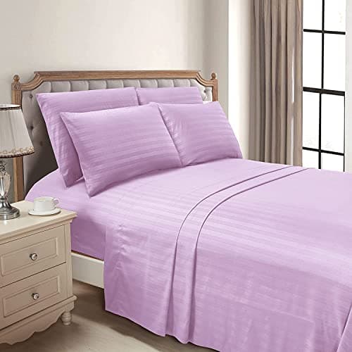 Lavender Stripe 100% Organic Cotton Bed Sheets & Pillowcases, Full-XL 6-Piece Set