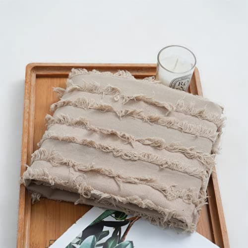 Cotton Tufted Pillowcases Set of 2 Linen Striped Jacquard Beige Standard Cover Pack
