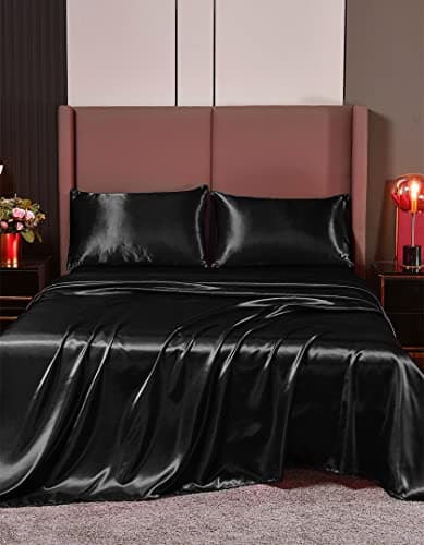 Hotel Quality Lilac Silk Satin Sheet Set | Cal King | Fitted & Flat Sheets | Pillowcases | Silky Soft