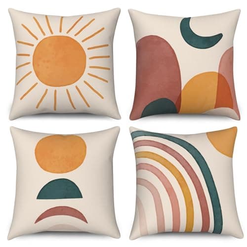 Boho Terracotta & Beige 20x20 Inch Abstract Sunrise Pillow Covers Set of 4
