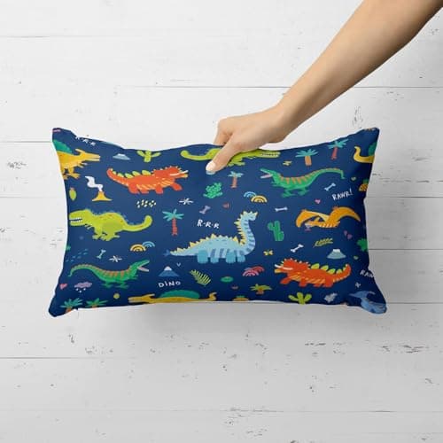Dinosaur Lumbar Pillow Covers, 12x20 inch, Kids Dino Decor Cushion Cases