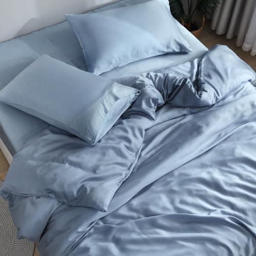 Bamboo Viscose DOZ Sheet Set, 100% Organic, Buttery Soft, Cooling, High GSM, Deep Pockets (Queen, Sky)