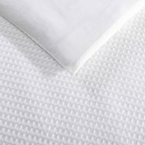 Vera Wang King Duvet Cover & Shams, White Waffle Pique Bedding