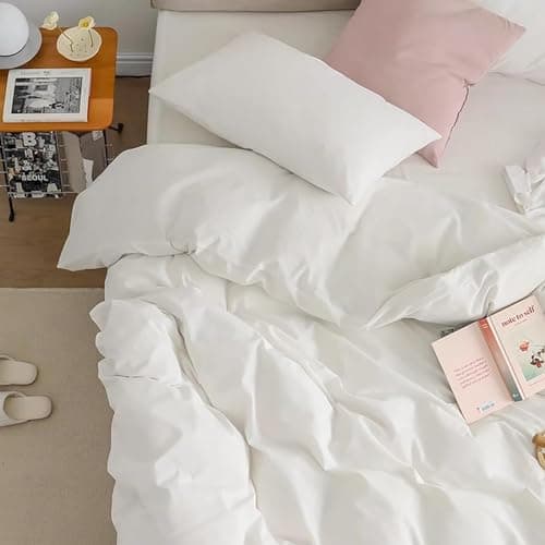 White Pure White Bedding Comforter Set Queen Size Ultra Soft Breathable Solid Blanket for Women Men Adults