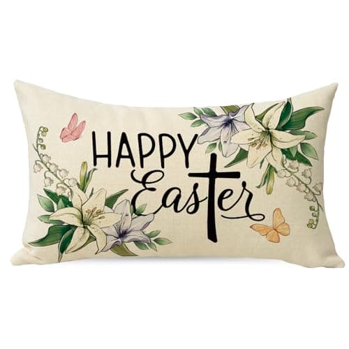 Christian Easter Lily Cross Flower Cushion Cover 12x20 Rectangular Sofa Decor