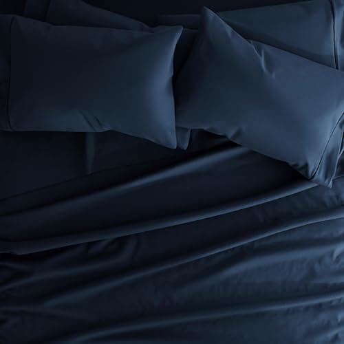 6-Piece Navy Linen Market Bed Sheet Set for Queen Size