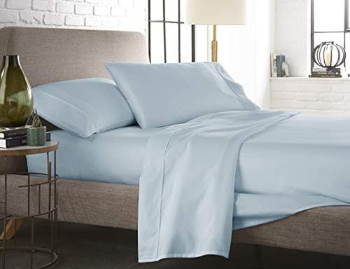 Soft 100% Natural Cotton 550-TC Full Size Sheets (Stripe, Light Blue)