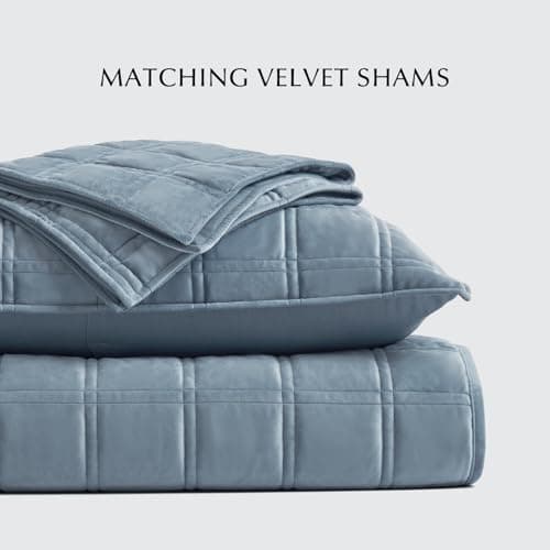 EVERGRACE King Size Ultra Soft Velvet Quilt with 2 Shams, Blue Linen, 108"x96"