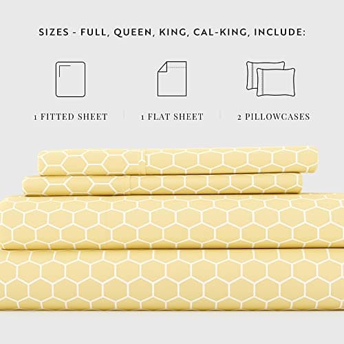 Ultra-Soft & Cooling 4 Piece King Bedding Sheet Set - Yellow Geometric