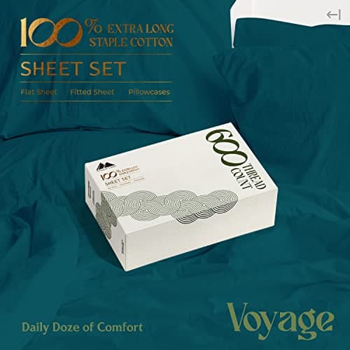 Mayfair Linen 100% Egyptian Cotton Queen Sheets, 600 Thread Count, Soft Sateen Weave, Teal