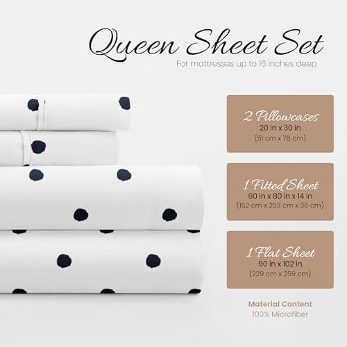 Ultra-Soft & Cooling Navy Blue Dots Queen Bedding Sheet Set (4 Piece)