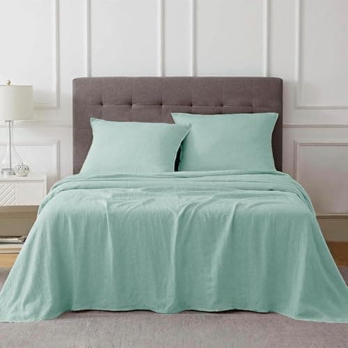 Talasily Queen Size Linen Cotton Sheets, Beige, Deep Pockets