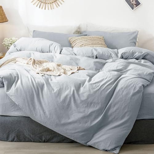 MooMee Bedding Duvet Cover Set in Brown, Queen Size 100% Washed Cotton Linen Like Textured Breathable and Durable Soft Comfy