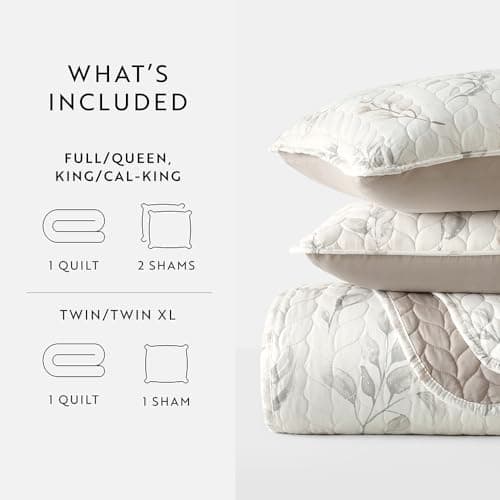 King Watercolor Leaves Latte Quilts in Linen Market