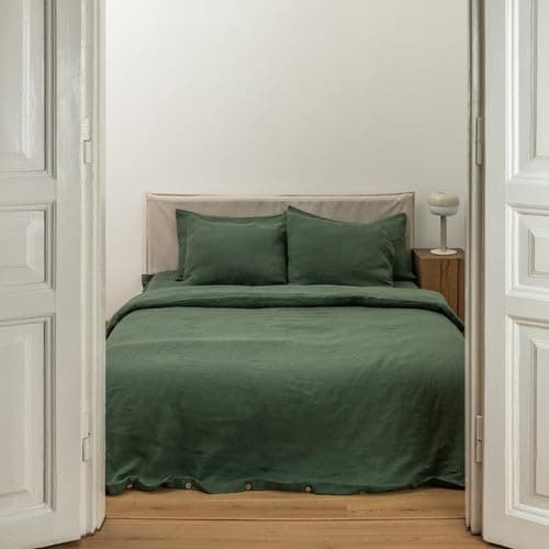 Woodrose 100% Natural Linen King Duvet Cover & Pillowcases, French Flax Comforter Set