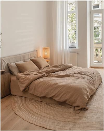 100% European Flax Linen King Bed Sheets, Breathable Cooling for Hot Sleepers