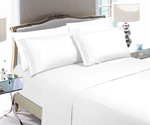Luxury 1500 Thread Count Microfiber 4-Piece Bed Sheet Set - Queen, White