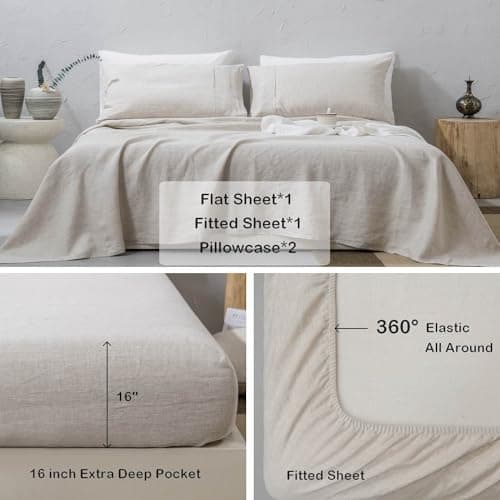 Meadow Park 100% Washed French Linen Queen Sheet Set