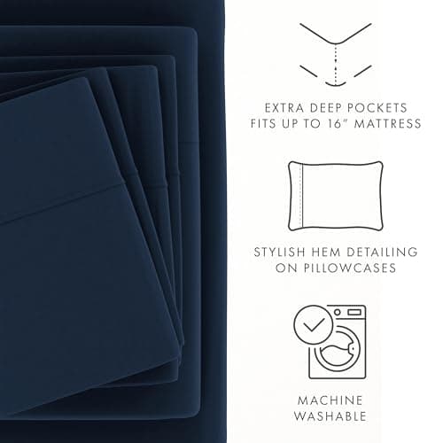 6-Piece Navy Linen Market Bed Sheet Set for Queen Size