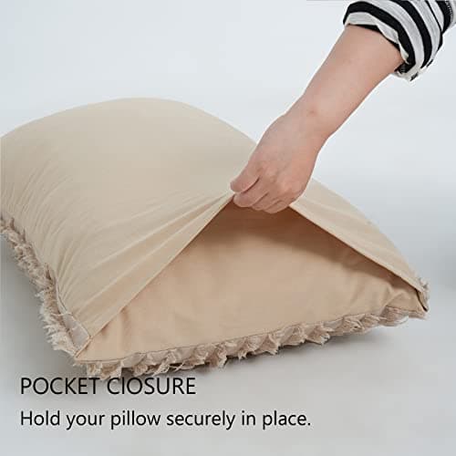 Cotton Tufted Pillowcases Set of 2 Linen Striped Jacquard Beige Standard Cover Pack