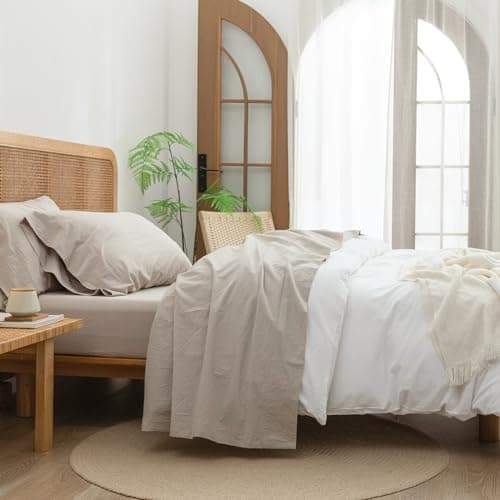 BESTOUCH Solid Linen Grey Queen Sheet Set 100% Washed Cotton