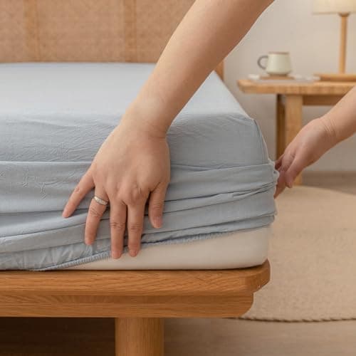 BESTOUCH Cornflower Blue King 4 Pcs Washed Cotton Linen Feel Sheet Set