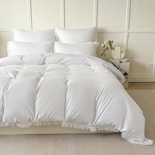 White Ultra Soft Boho Tassel Queen Duvet Cover & Pillow Shams 3-Piece Set
