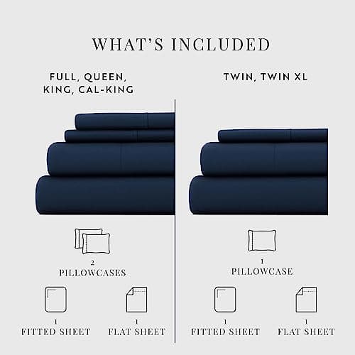 Soft and Cooling Navy Twin Size Bed Sheets - Fits 16 Thick Beds