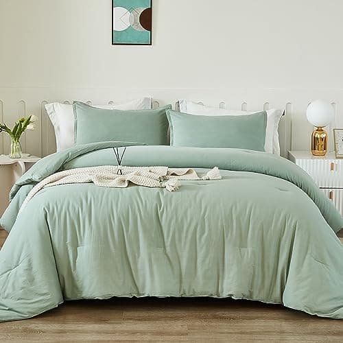 Grey Cotton Comforter Queen Size, Breathable Bedding Sets 3 Pieces for All Season