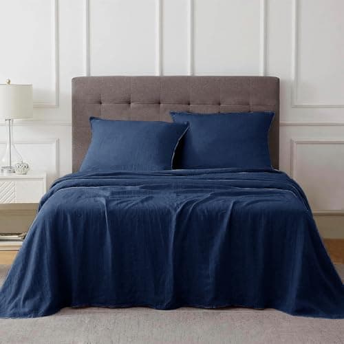 Talasily Queen Size Linen Cotton Sheets, Beige, Deep Pockets
