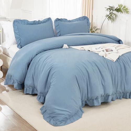 Litanika Queen Beige Ruffle Comforter Set, 3 Pieces, Fluffy Bedding
