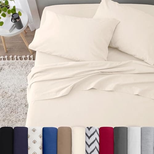 4-Piece Full Bed Sheet Set | Light Weight, Soft Breathable Brushed Cotton Sheets | Secure-Fit, Durable, Easy Care | Ivor